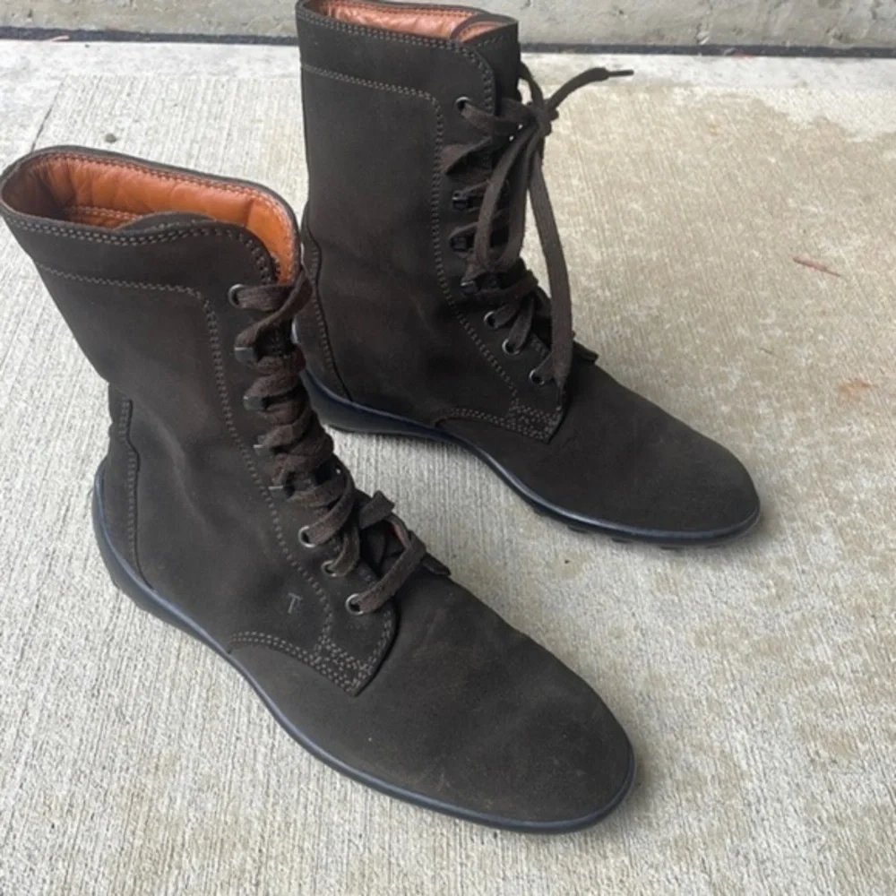 Tod's boots Men’s Brown leather Suede Lace Up combat Shoe Size 37